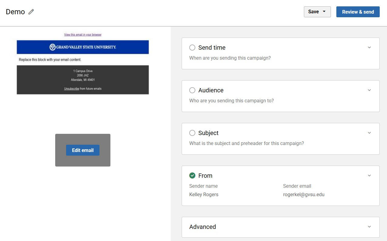 Review & send screen